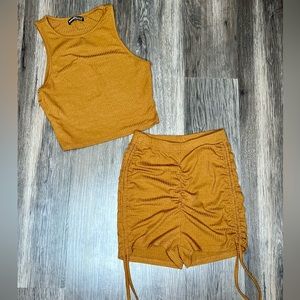 SHEIN SXY Rib-Knit Crop Tank Top With Drawstring Shorts
